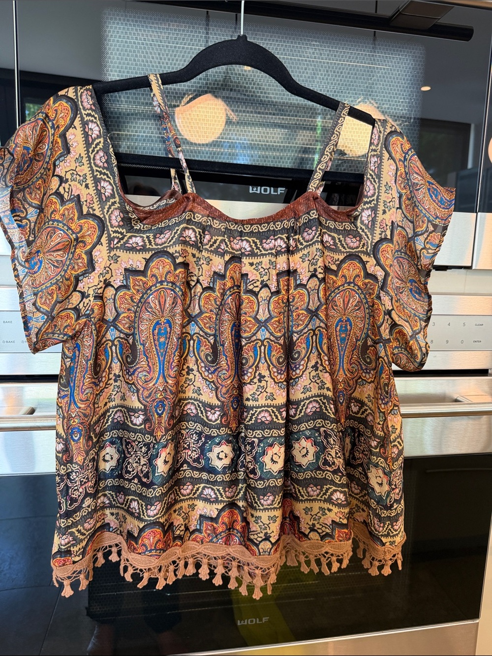 Boho Paisley Off-Shoulder Women's Top in Multi-Color